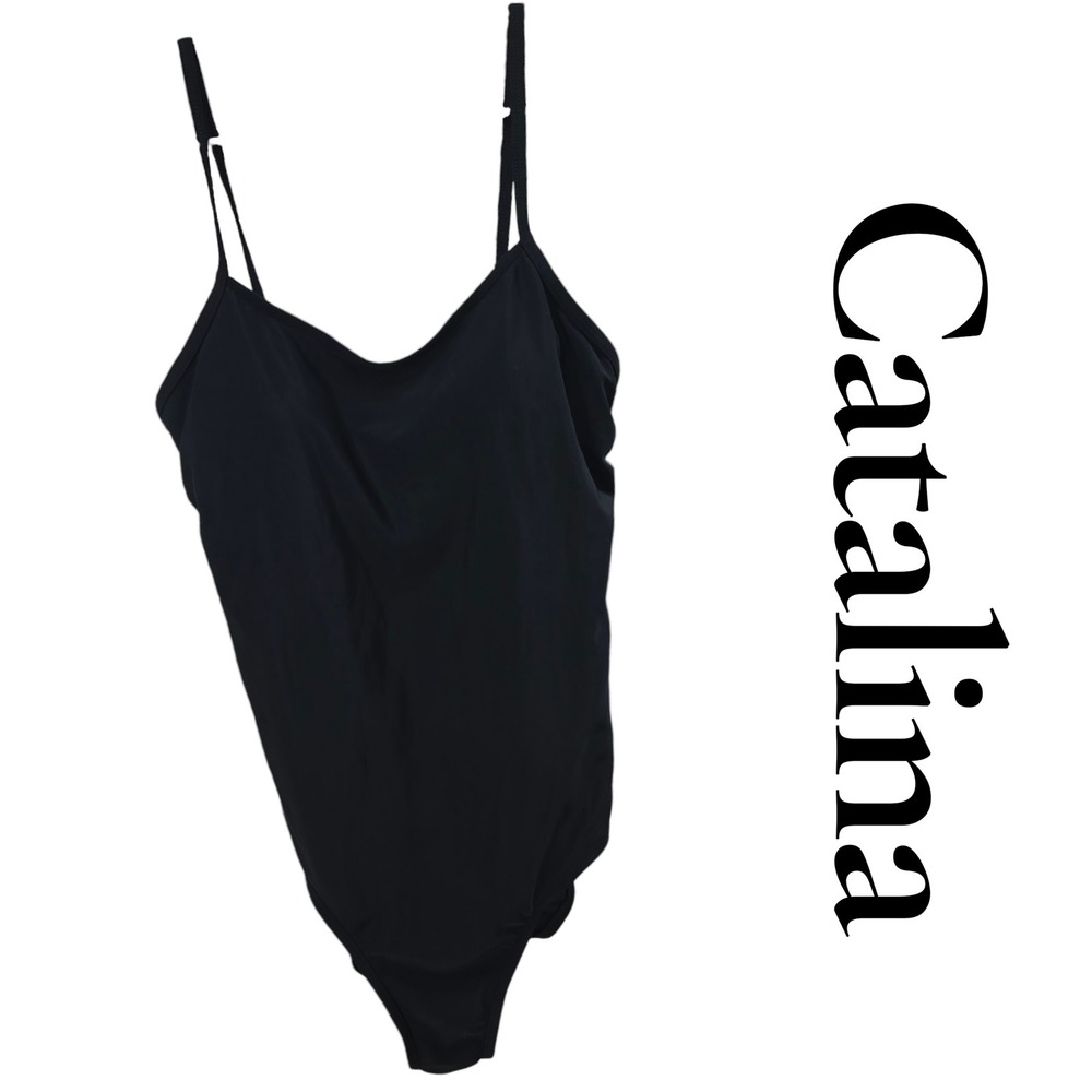 Catalina Womens One Piece Swimsuit‎ Rich Black Adjustable Straps Size L 12-14